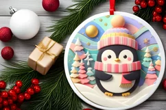 Cheerful Penguin Winter Ornament Sublimation PNG Product Image 2