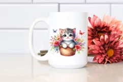 Colorful Small Baby Kitten in Poket with Flowers | Clipart Product Image 2