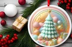 Colorful Christmass Tree Winter Scene Round Ornament Product Image 2