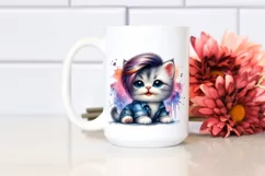 Watercolor Vibrant Cat Sitting PNG Product Image 2