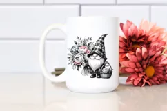 Detailed Black and White Gnome with Peony Bouquet Product Image 2