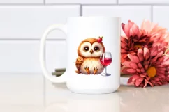 Vibrant Owl Holding a of Wine | Sublimation,Clipart Product Image 2
