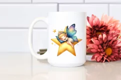 Colorful Cute Fairy Napping on Star | Sublimation | Clipart Product Image 2