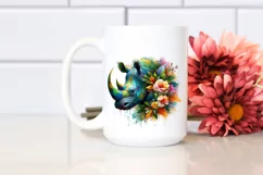 Vibrant Watercolor Rhino with Flowers Product Image 2