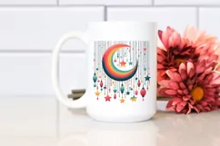 Retro Colorful Half Moon with Hanging Stars, Transparent PNG Product Image 2