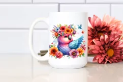 Colorful Cartoon Parrot with Flower Crown Clipart Product Image 2
