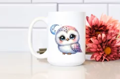 Colorful Watercolor Smiling Snowy Owl | Clipart Product Image 2