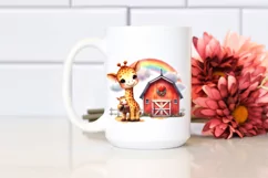 Vibrant Baby Giraffe Holding Barn | Sublimation | Clipart Product Image 2