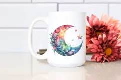 Colorful Watercolor Wimsical Moon | Sublimation | Clipart Product Image 2