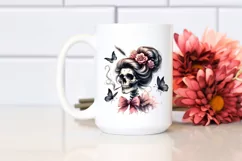 Skull with Hair and Bow PNG Product Image 2