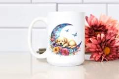 Whimsical Puppy Sleeping on the Moon | Clipart Product Image 2