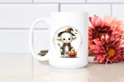 Cute Lamb Halloween Moon Watercolor PNG Product Image 2