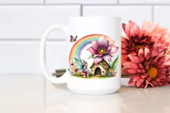 Watercolor Illustration Fairy House Rainbow Clipart Product Image 2