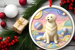 Colorful Dog Christmas Scene Round Sticker Sublimation PNG Product Image 2