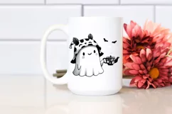 Black White Watercolor Halloween Ghost PNG Product Image 2