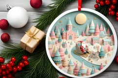 Colorful Santa Winter Scene Round Ornament Sublimation PNG Product Image 2
