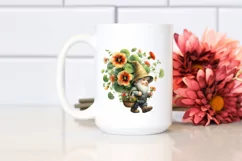 Gnome with Nasturtium Flower Bouquet Watercolor | Clipart Product Image 2