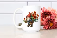 Gnome with Nasturtium Flower Bouquet Watercolor | Clipart Product Image 2