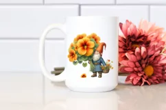 Gnome with Nasturtium Flower Bouquet Watercolor | Clipart Product Image 2