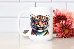 Vibrant Whimsical Tiger Portrait Sunglasses Clipart Product Image 2