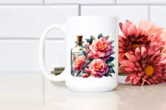 Watercolor Bottle Filled Camellia Clipart Product Image 2