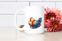 Colorful Watercolor Chicken on Moon Clipart Product Image 2