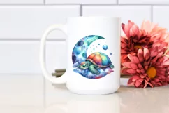 Colorful Watercolor Turtle on Moon Clipart Product Image 2