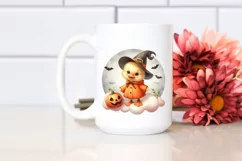 Cute Baby Duck Halloween Retro Cloud Watercolor PNG Product Image 2