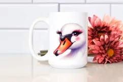 Vibrant Funny Cute Swan Portrait | Watercolor Clipart Product Image 2