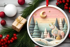 Colorful Rhino Winter Scene Round Ornament Sublimation PNG Product Image 2