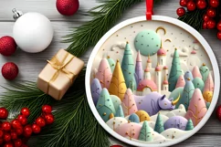 Colorful Rhino Winter Scene Round Ornament Sublimation PNG Product Image 2