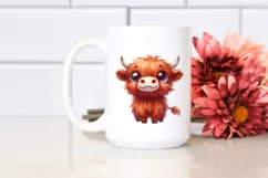 Expressive Highland Cow Watercolor PNG Product Image 2