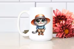 Watercolor Cat with Big Eyes and Sun Hat Product Image 2