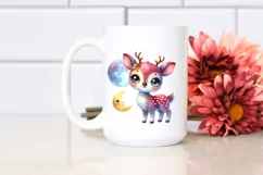 Colorful Watercolor Smiling Reindeer | Clipart Product Image 2