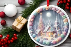 Detailed Christmas Candy Scene Round Ornament Sublimation Product Image 2