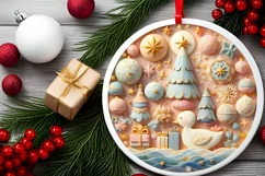 Colorful Duck Winter Scene Round Ornament Sublimation PNG Product Image 2