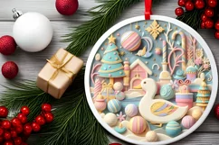 Colorful Pastel Round Christmas Scene with Duck and Product Image 1