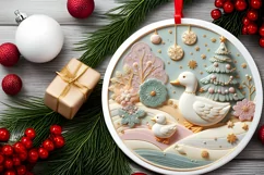 Colorful Deer Christmas Scene Round Ornament Sublimation PNG Product Image 1