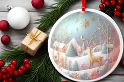 Colorful Pastel Round Christmas Scene with Deer and Product Image 2