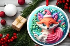 Christmas Fox Round Ornament Sublimation PNG Product Image 2