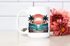 Retro Tropical Beach Sunset Clipart | Clipart Product Image 2