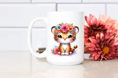 Cartoon-Style Vibrant Tiger Sitting on a Flower | Clipart Product Image 2