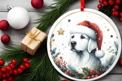Watercolor Christmas Dog Round Ornament Sublimation PNG Product Image 2