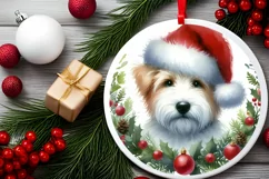Watercolor Christmas Dog Round Ornament Sublimation PNG Product Image 2