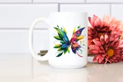 Vibrant Butterfly with Plant Leaves and 3D Flowers, PNG Product Image 2