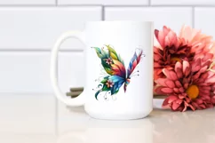 Vibrant Butterfly with Plant Leaves and 3D Flowers, PNG Product Image 2