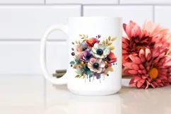 Colorfull Anemone Gold Foil Bouquet | Sublimation Clipart Product Image 2