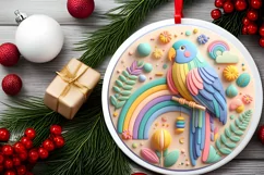 Colorful Parrot Winter Scene Round Ornament Sublimation PNG Product Image 1