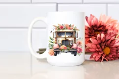 Watercolor Vintage Bus with Flowers | Clipart Product Image 2