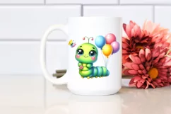 Colorful Watercolor Baby Caterpillar with Balloons Product Image 2